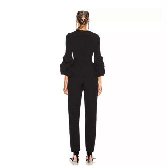 Alexis Black V-Neck Maximila Ruched-Sleeves Skinny-Leg Crepe Jumpsuit Size Small - Picture 4 of 12